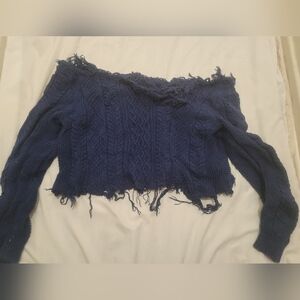 Elegant Navy Blue Knit Sweater